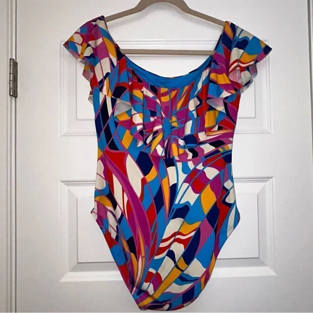 Trina Turk Ruffle Rio Off Shoulder One Piece Swimsuit - Picture 6 of 6